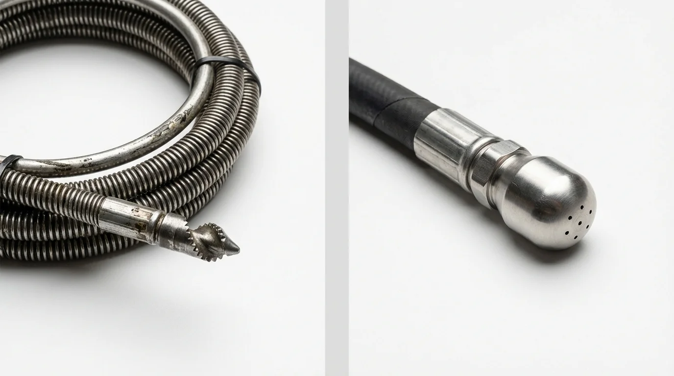 Drain snake cable and hydro jetting nozzle used for drain cleaning in North Bend, OR