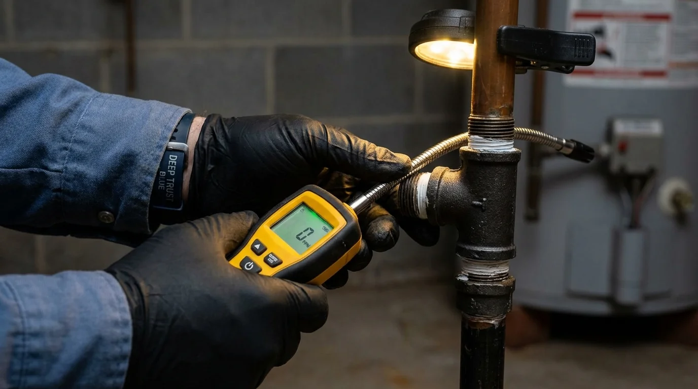 Gas leak detection with electronic sniffer by Johns Plumbing LLC in North Bend