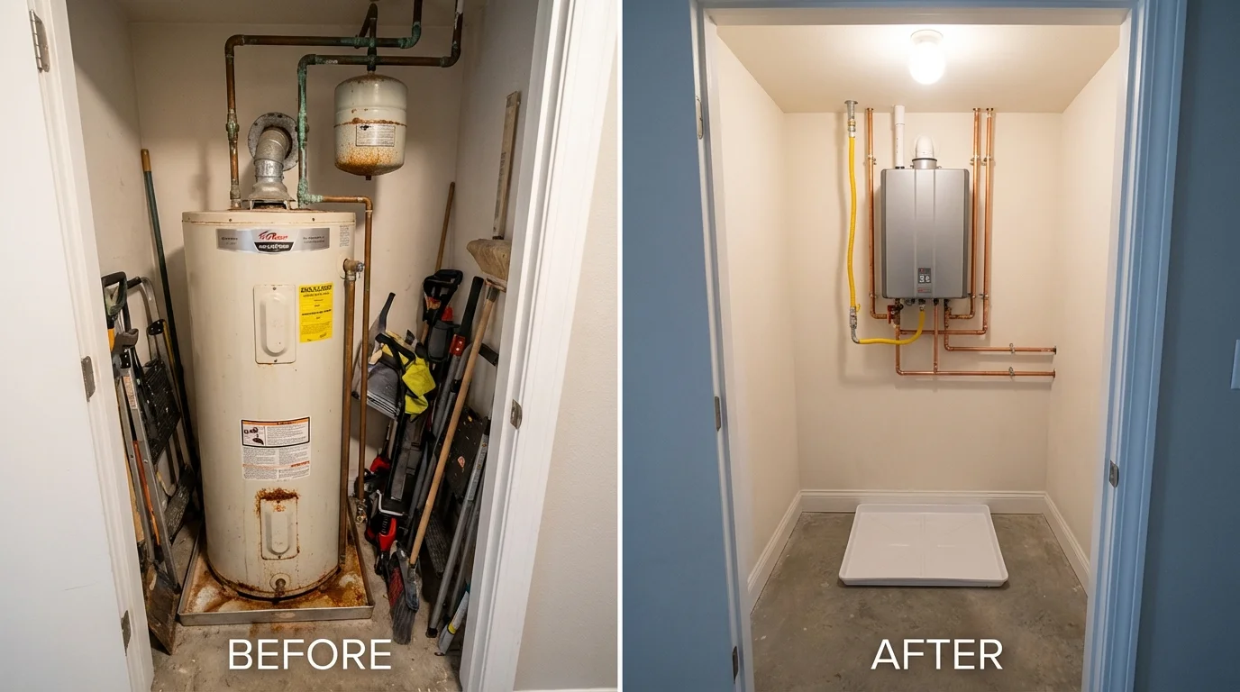 Tank water heater versus wall-mounted tankless unit comparison for North Bend, OR homeowners