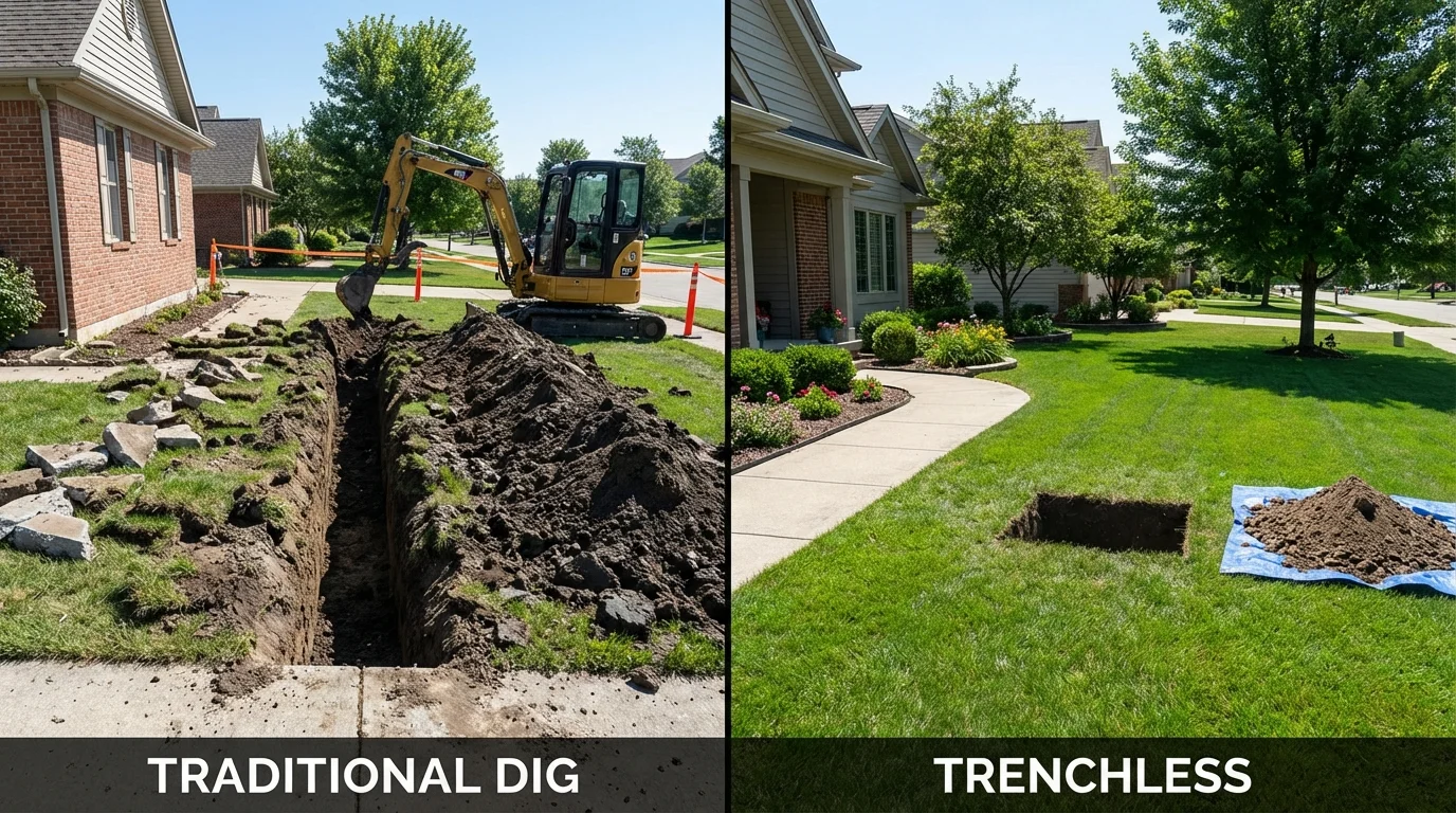 Trenchless sewer repair with minimal yard damage versus traditional excavation in North Bend, OR